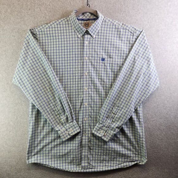 Cinch Shirt Mens Extra Large Green Blue Plaid Western Rodeo Office Button Down - Picture 1 of 14